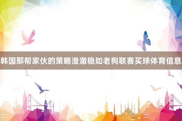 韩国那帮家伙的策略澄澈稳如老狗联赛买球体育信息